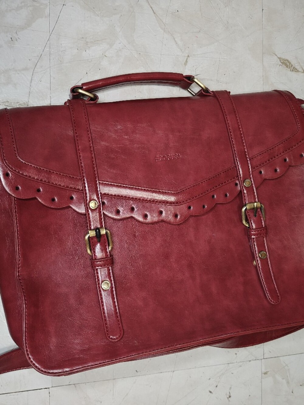 ECOSUSI Briefcase Women's Red Scalloped Satchel Handbag